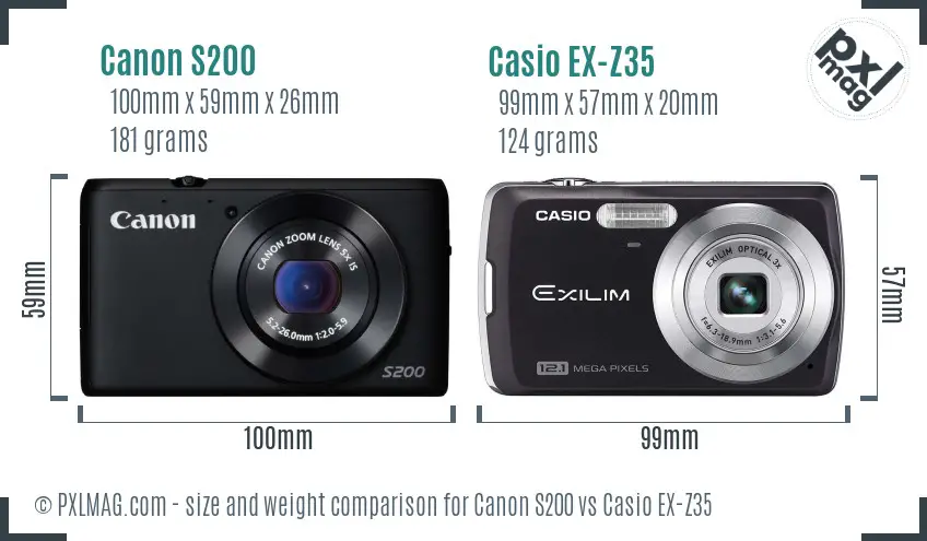 Canon S200 vs Casio EX-Z35 size comparison