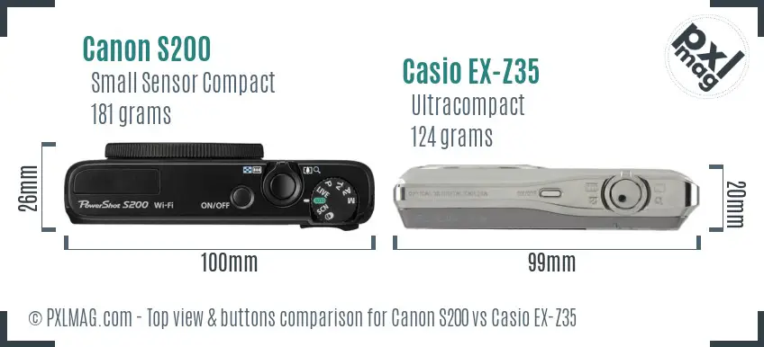 Canon S200 vs Casio EX-Z35 top view buttons comparison