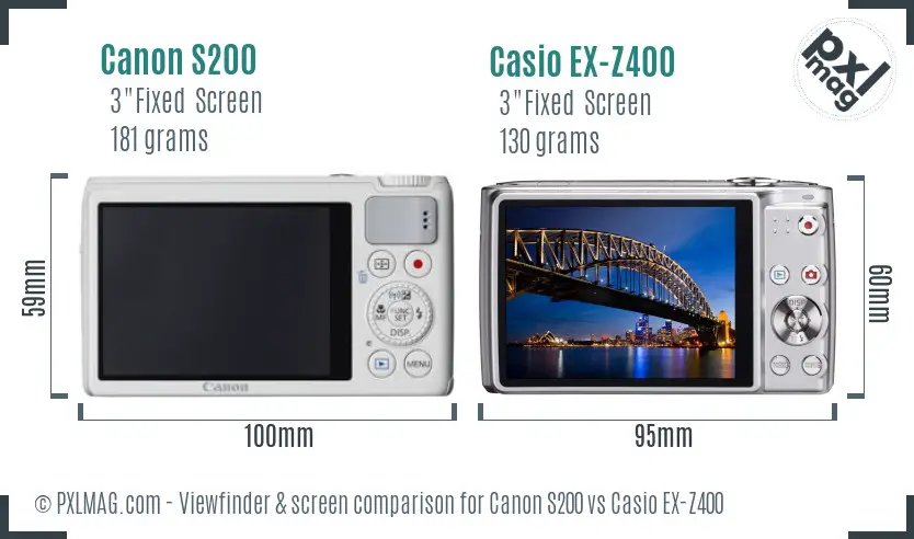 Canon S200 vs Casio EX-Z400 Screen and Viewfinder comparison