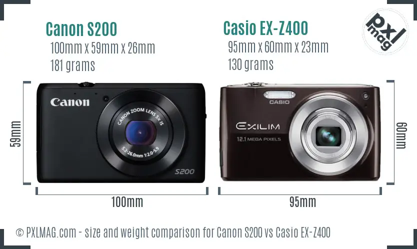 Canon S200 vs Casio EX-Z400 size comparison
