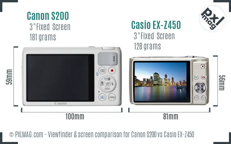 Canon S200 vs Casio EX-Z450 Screen and Viewfinder comparison