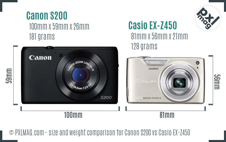 Canon S200 vs Casio EX-Z450 size comparison