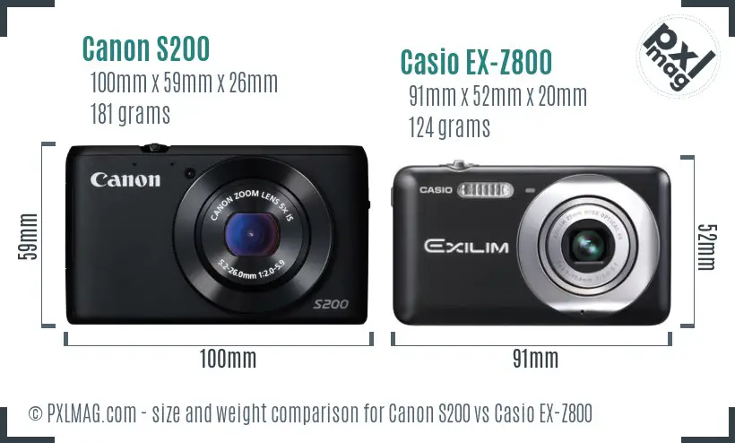 Canon S200 vs Casio EX-Z800 size comparison