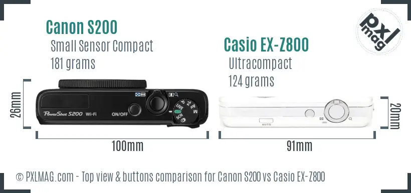 Canon S200 vs Casio EX-Z800 top view buttons comparison