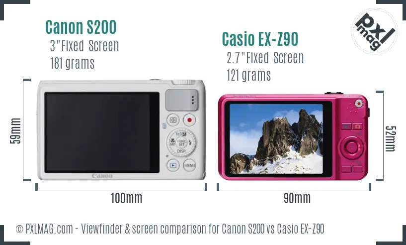Canon S200 vs Casio EX-Z90 Screen and Viewfinder comparison