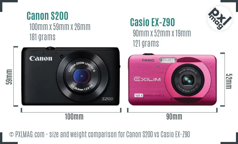 Canon S200 vs Casio EX-Z90 size comparison