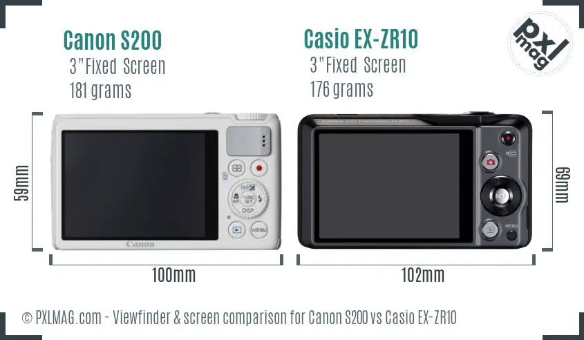 Canon S200 vs Casio EX-ZR10 Screen and Viewfinder comparison Canon S200 vs Casio EX-ZR10 Screen and Viewfinder comparison
