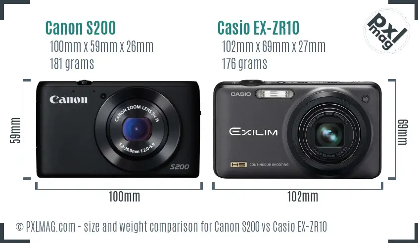 Canon S200 vs Casio EX-ZR10 size comparison Canon S200 vs Casio EX-ZR10 size comparison