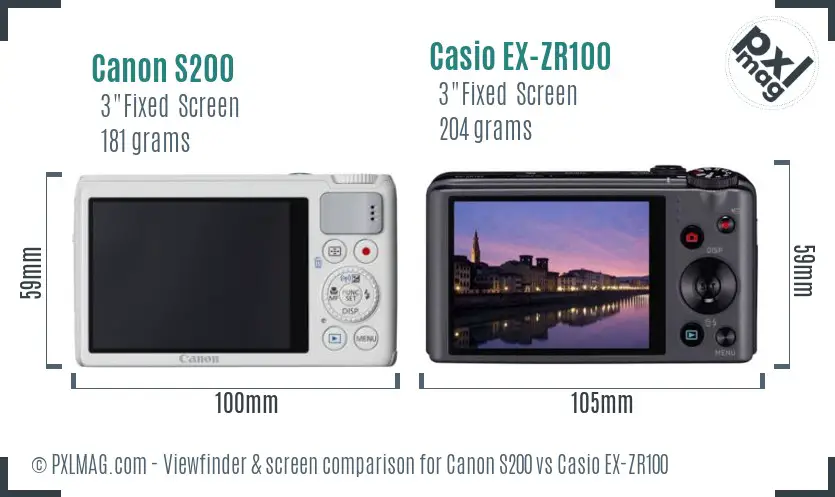 Canon S200 vs Casio EX-ZR100 Screen and Viewfinder comparison