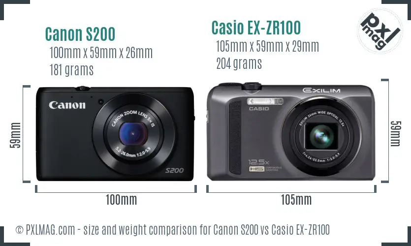 Canon S200 vs Casio EX-ZR100 size comparison