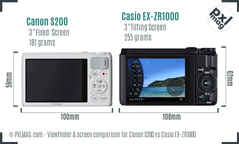 Canon S200 vs Casio EX-ZR1000 Screen and Viewfinder comparison