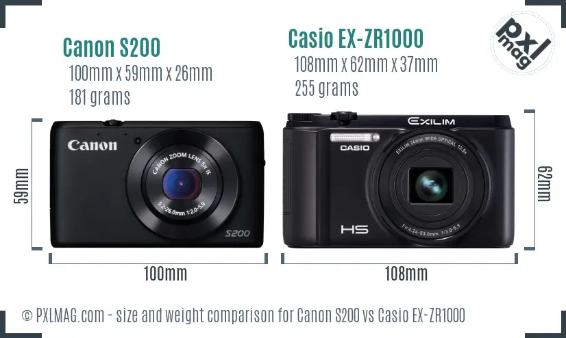 Canon S200 vs Casio EX-ZR1000 size comparison