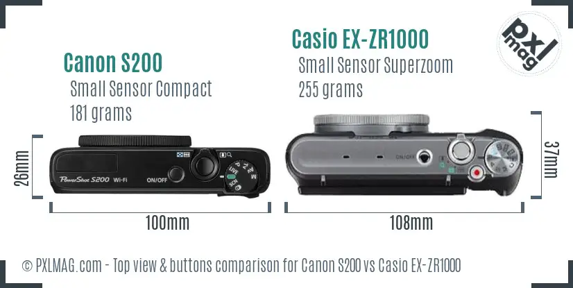 Canon S200 vs Casio EX-ZR1000 top view buttons comparison