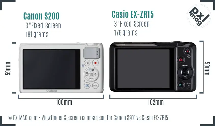 Canon S200 vs Casio EX-ZR15 Screen and Viewfinder comparison