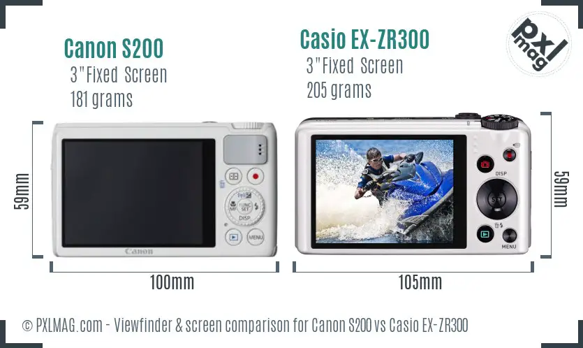 Canon S200 vs Casio EX-ZR300 Screen and Viewfinder comparison