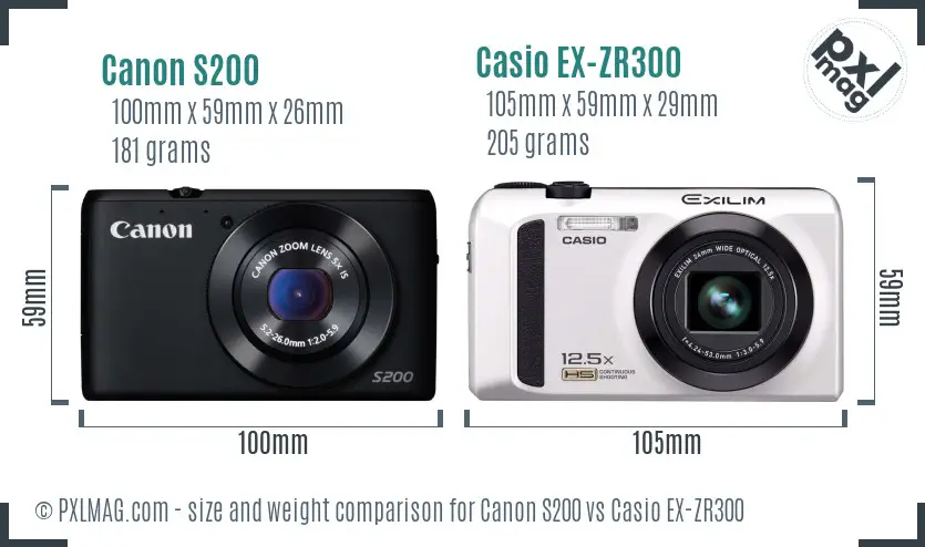 Canon S200 vs Casio EX-ZR300 size comparison