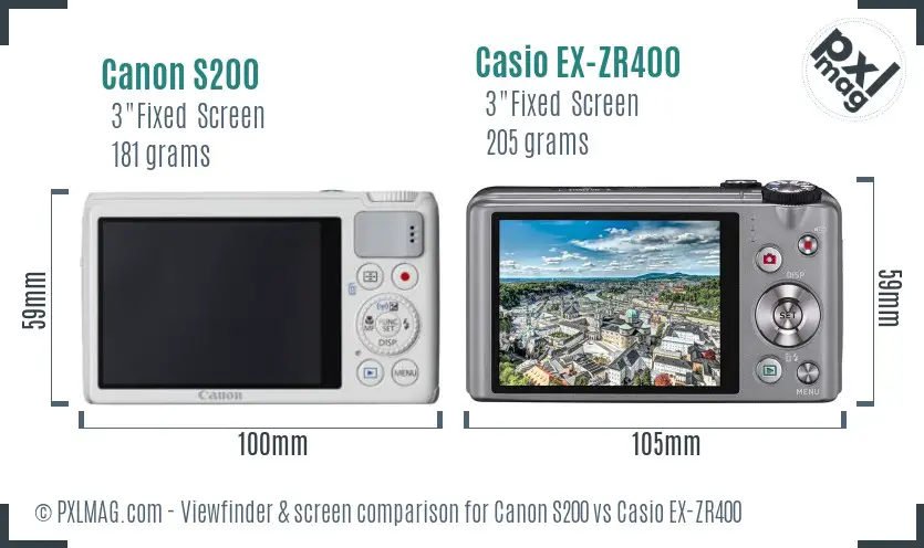 Canon S200 vs Casio EX-ZR400 Screen and Viewfinder comparison