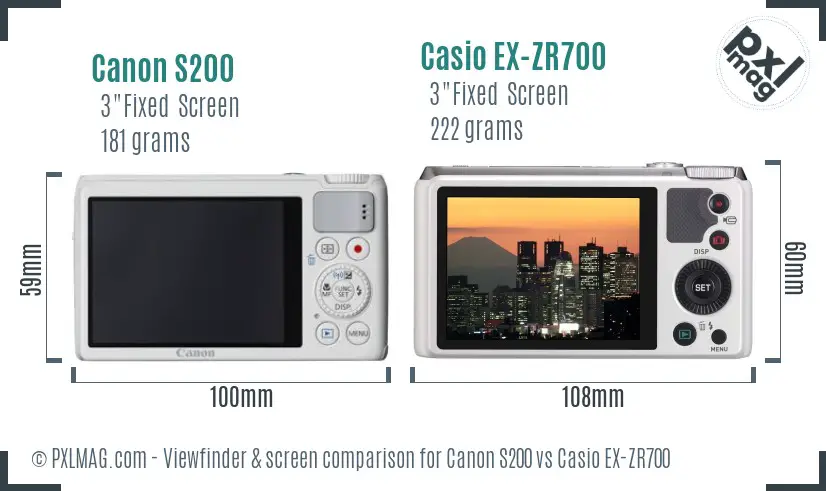 Canon S200 vs Casio EX-ZR700 Screen and Viewfinder comparison