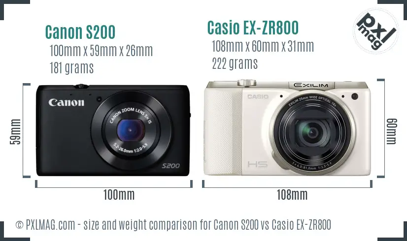 Canon S200 vs Casio EX-ZR800 size comparison