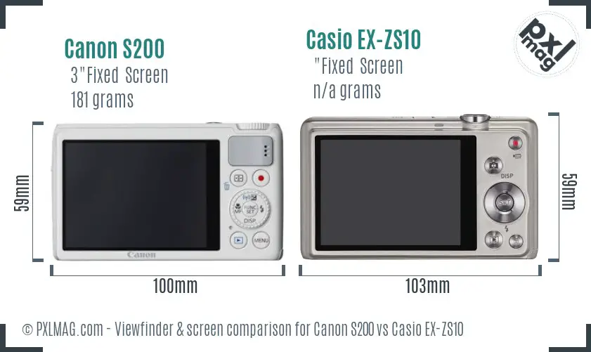 Canon S200 vs Casio EX-ZS10 Screen and Viewfinder comparison