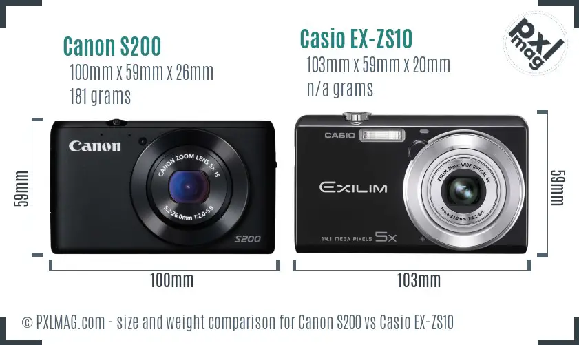 Canon S200 vs Casio EX-ZS10 size comparison