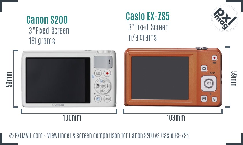 Canon S200 vs Casio EX-ZS5 Screen and Viewfinder comparison