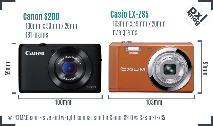 Canon S200 vs Casio EX-ZS5 size comparison Canon S200 vs Casio EX-ZS5 size comparison