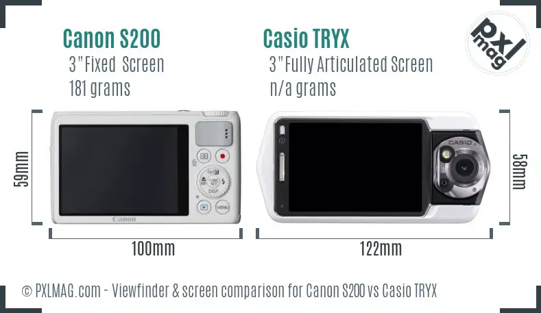 Canon S200 vs Casio TRYX Screen and Viewfinder comparison