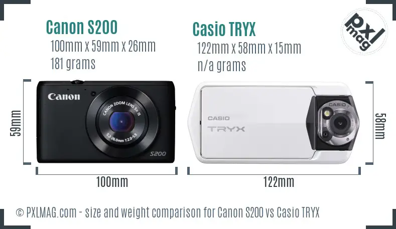 Canon S200 vs Casio TRYX size comparison