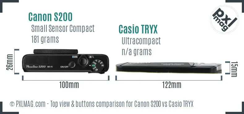 Canon S200 vs Casio TRYX top view buttons comparison