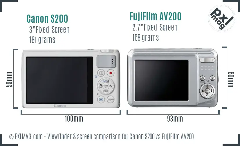 Canon S200 vs FujiFilm AV200 Screen and Viewfinder comparison