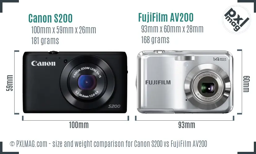 Canon S200 vs FujiFilm AV200 size comparison