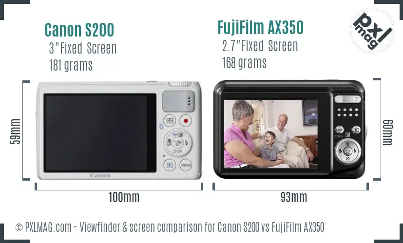 Canon S200 vs FujiFilm AX350 Screen and Viewfinder comparison