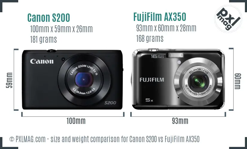 Canon S200 vs FujiFilm AX350 size comparison