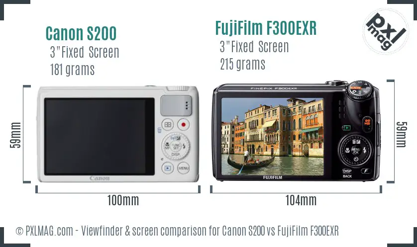 Canon S200 vs FujiFilm F300EXR Screen and Viewfinder comparison
