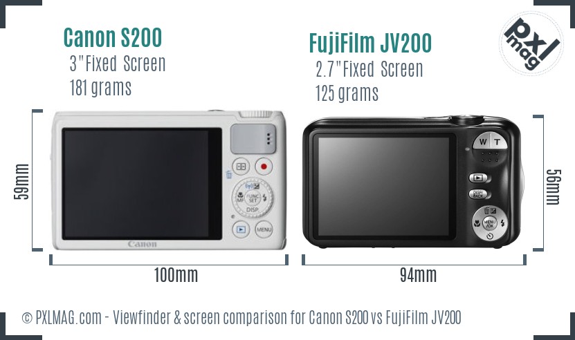 Canon S200 vs FujiFilm JV200 Screen and Viewfinder comparison