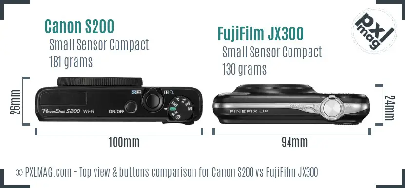 Canon S200 vs FujiFilm JX300 top view buttons comparison Canon S200 vs FujiFilm JX300 top view buttons comparison