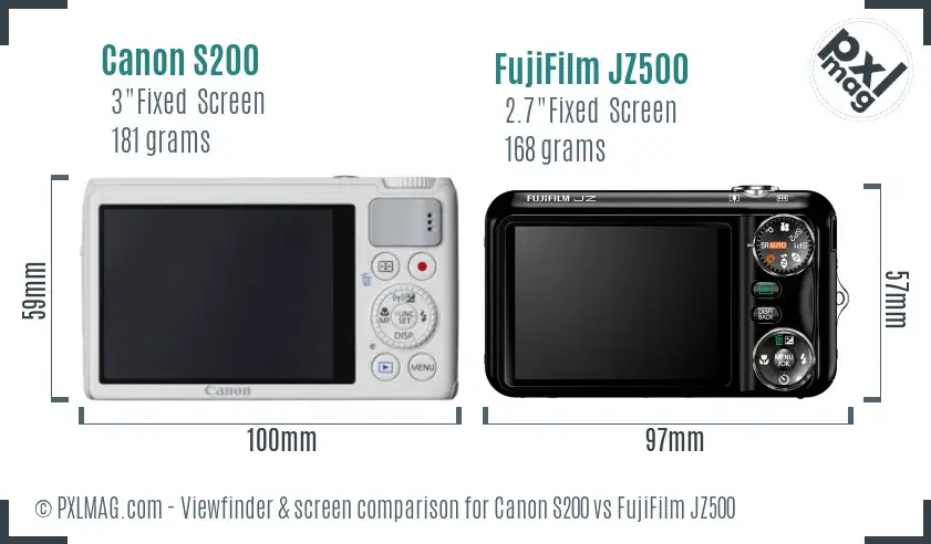 Canon S200 vs FujiFilm JZ500 Screen and Viewfinder comparison