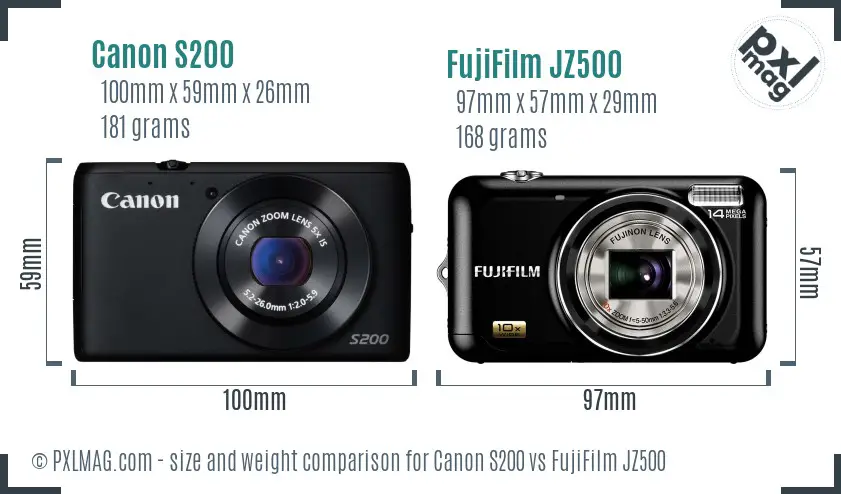 Canon S200 vs FujiFilm JZ500 size comparison