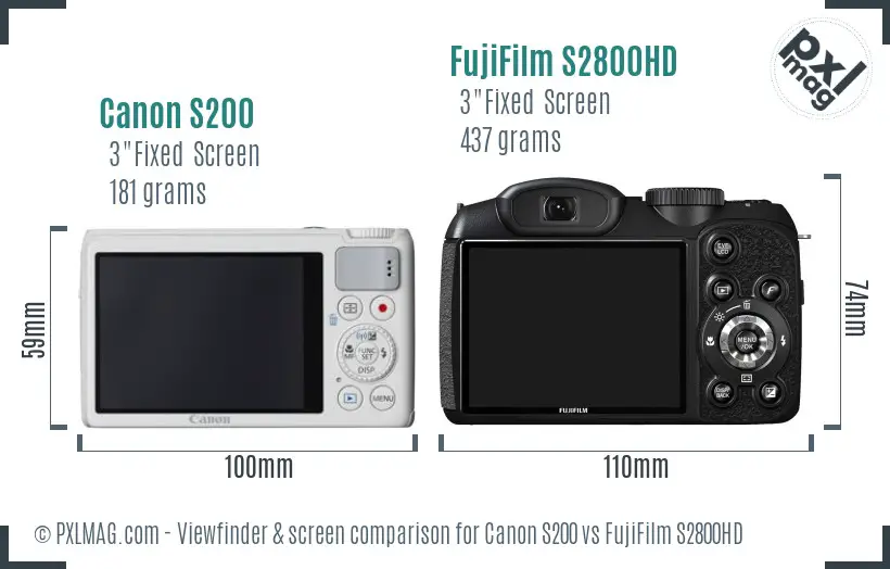 Canon S200 vs FujiFilm S2800HD Screen and Viewfinder comparison