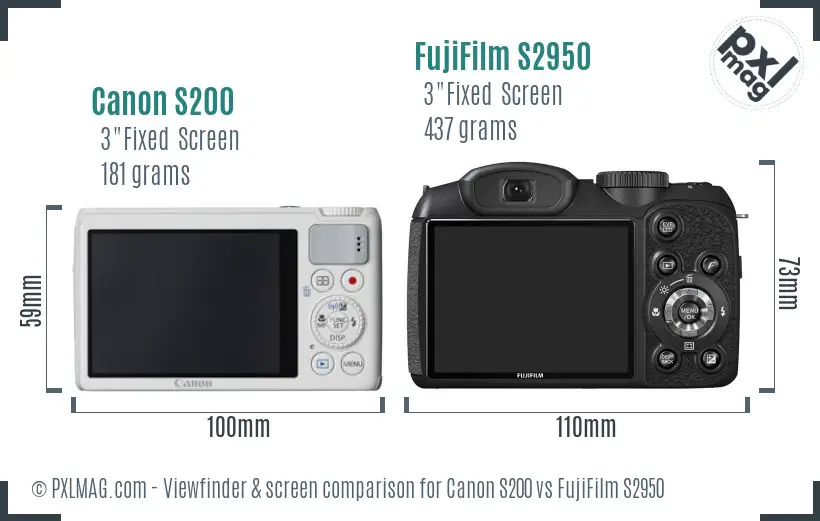 Canon S200 vs FujiFilm S2950 Screen and Viewfinder comparison