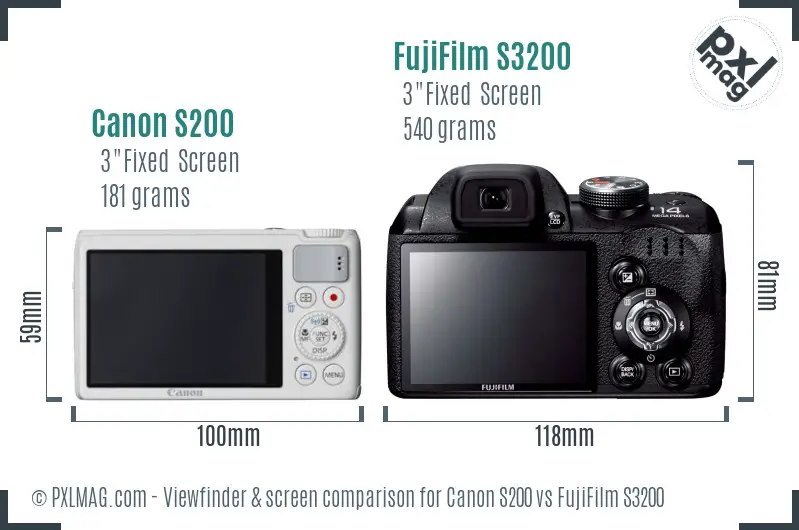 Canon S200 vs FujiFilm S3200 Screen and Viewfinder comparison Canon S200 vs FujiFilm S3200 Screen and Viewfinder comparison