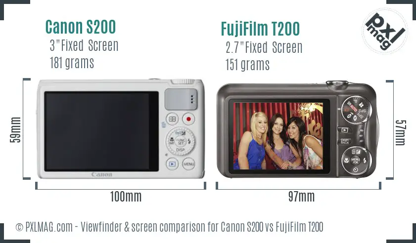 Canon S200 vs FujiFilm T200 Screen and Viewfinder comparison