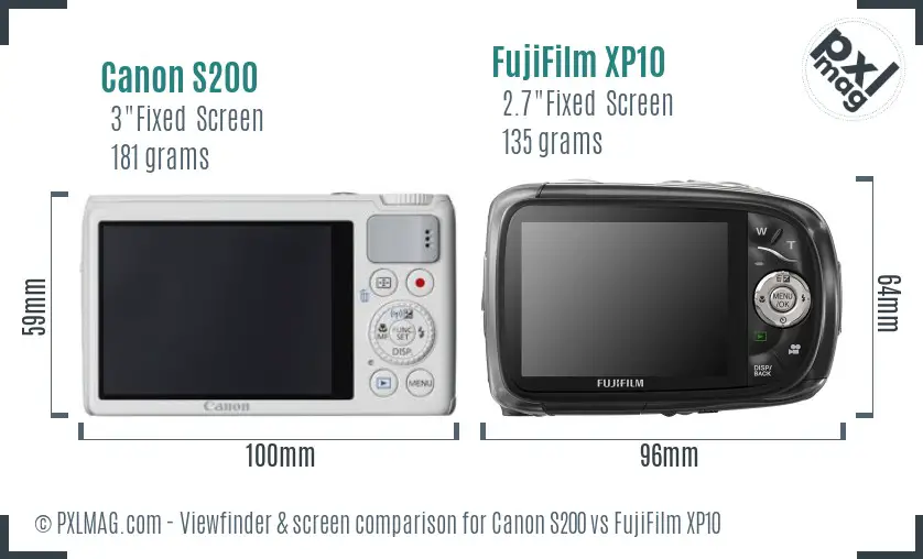 Canon S200 vs FujiFilm XP10 Screen and Viewfinder comparison Canon S200 vs FujiFilm XP10 Screen and Viewfinder comparison