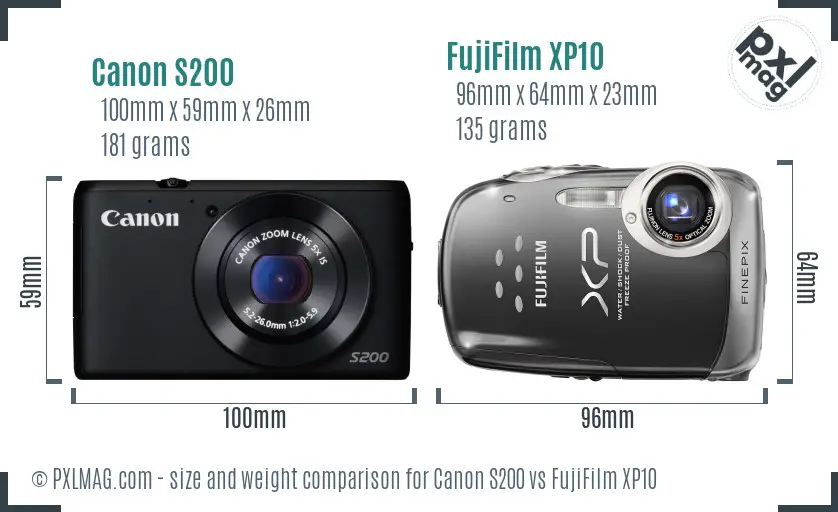 Canon S200 vs FujiFilm XP10 size comparison Canon S200 vs FujiFilm XP10 size comparison