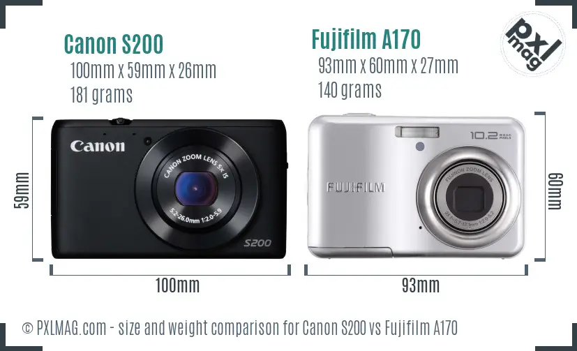 Canon S200 vs Fujifilm A170 size comparison