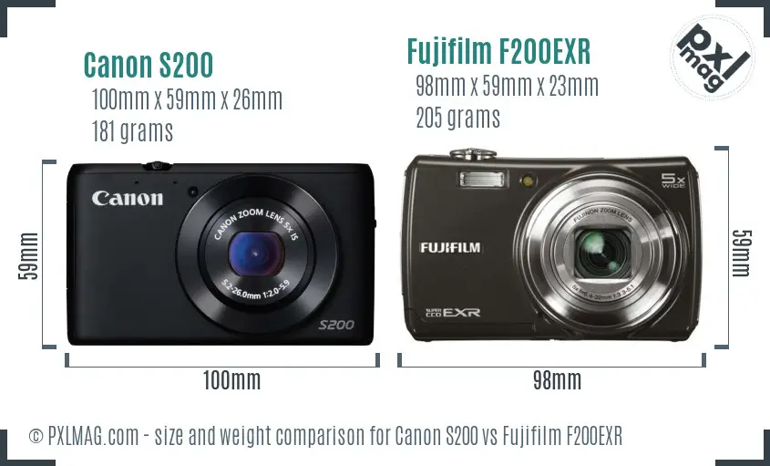 Canon S200 vs Fujifilm F200EXR size comparison