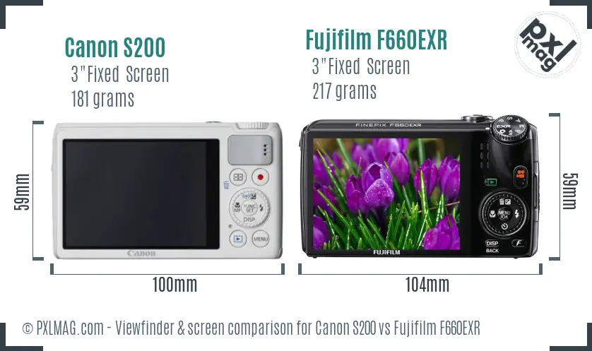 Canon S200 vs Fujifilm F660EXR Screen and Viewfinder comparison
