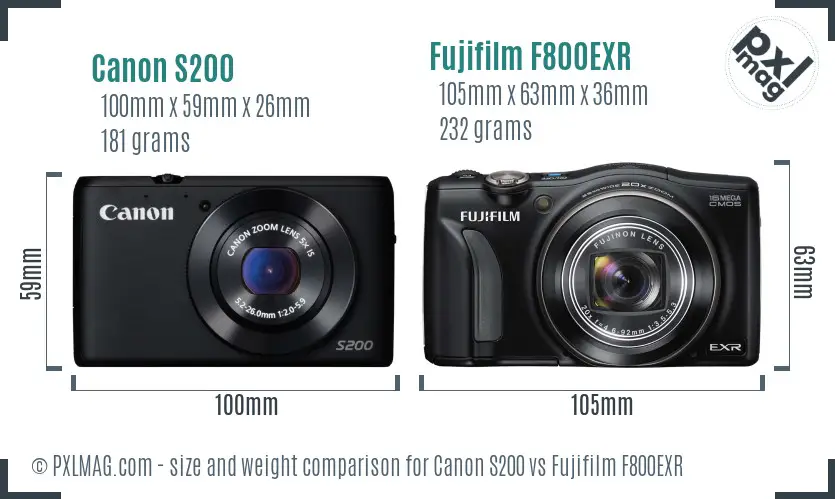 Canon S200 vs Fujifilm F800EXR size comparison Canon S200 vs Fujifilm F800EXR size comparison
