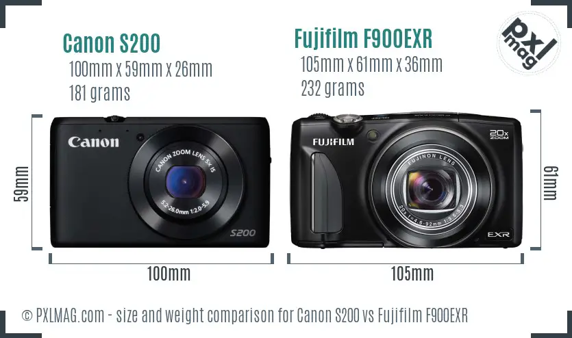 Canon S200 vs Fujifilm F900EXR size comparison
